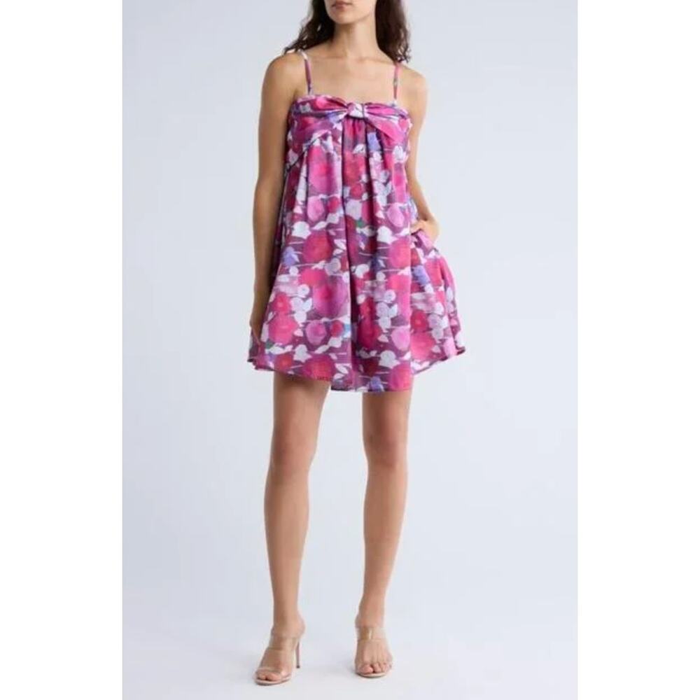 NWT Hutch Pink Floral Bow Detail Babydoll Dress • Feminine Whimsy • Size L ⬇️